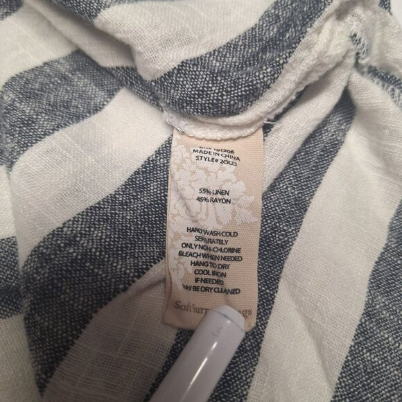 Soft Surroundings Button Down Linen Shirt Top Collared Womens Medium Stripes - Picture 10 of 12